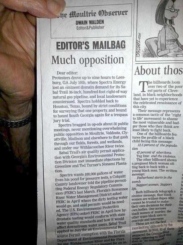 600x800 Much opposition, in Moultrie Observer, WWALS op-ed against Sabal Trail, by Haley Hyatt, for WWALS.net, 1 August 2014
