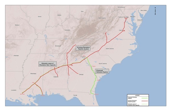 600x388 Map of Palmetto Project and Plantation Pipe Line, in Palmetto Project, by Kinder Morgan, for WWALS.net, 5 March 2015