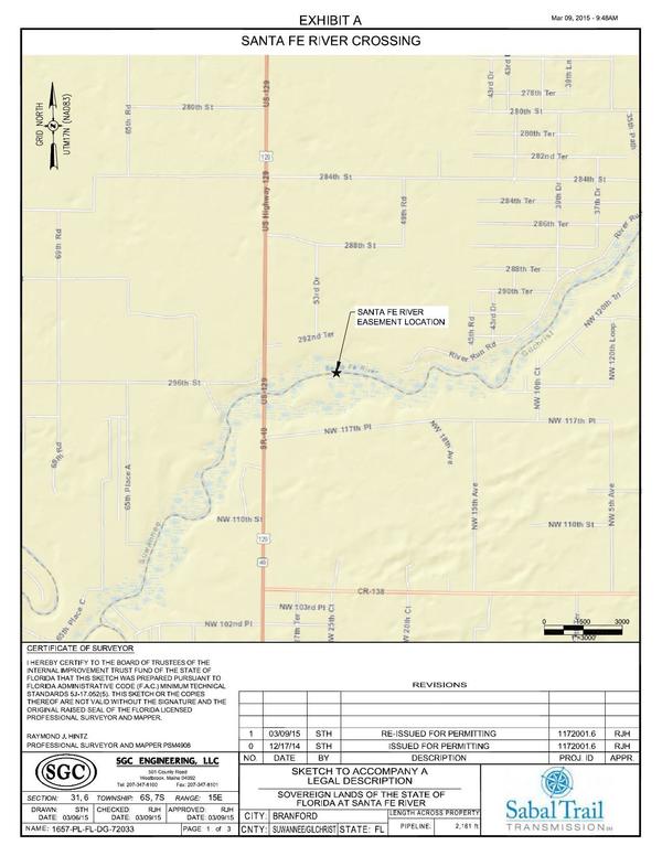 600x776 Crossing Easement Location, Sovereign Lands of the State of Florida, in Santa Fe River Crossing, by John S. Quarterman, for WWALS.net, 10 July 2015
