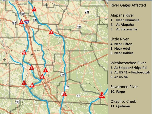 Locator Map: Central South Georgia USGS Gages