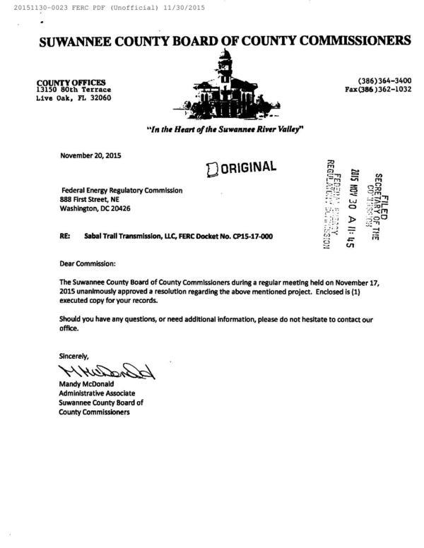 Cover letter: unanimously passed