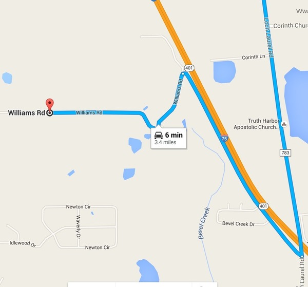Loch Laurel Road to Williams Road --Google Maps