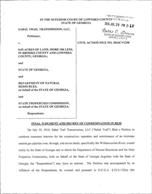 On July 25, 2016, Sabal Trail Transmission, LLC (Sabal Trail) filed a Petition to condemn easement interests