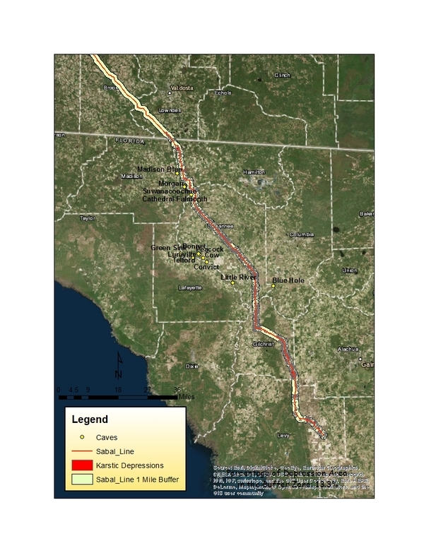 Karstic depressions within 1 mile of Sabal Trail