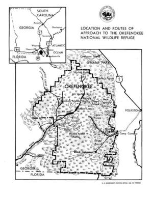 [LOCATION AND ROUTES OF APPROACH TO THE OKEFENOKEE NATIONAL WILDLIFE REFUGE]