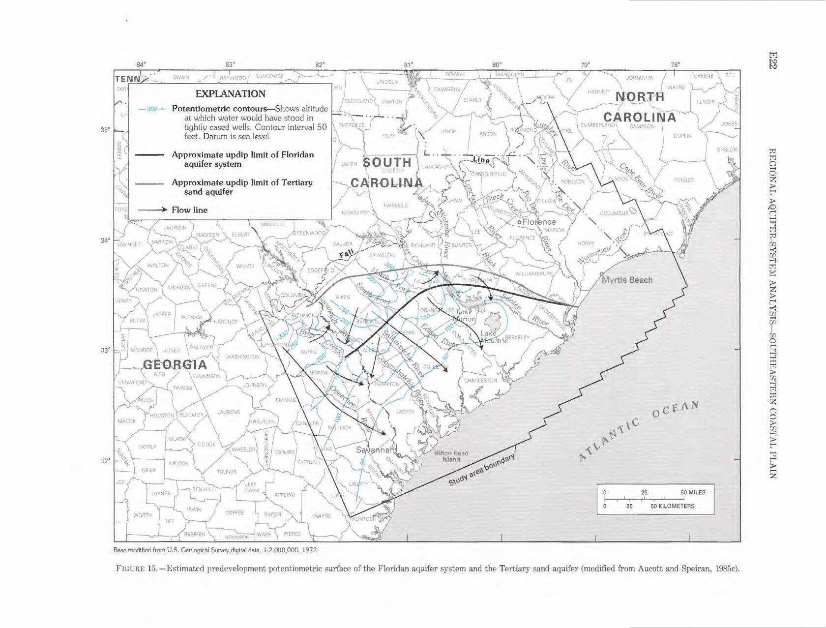 Potentiometric Contours; Contour interval 50 feet, 1996-01-01, --Walter R. Aucott, USGS PROFESSIONAL PAPER 1410-E
