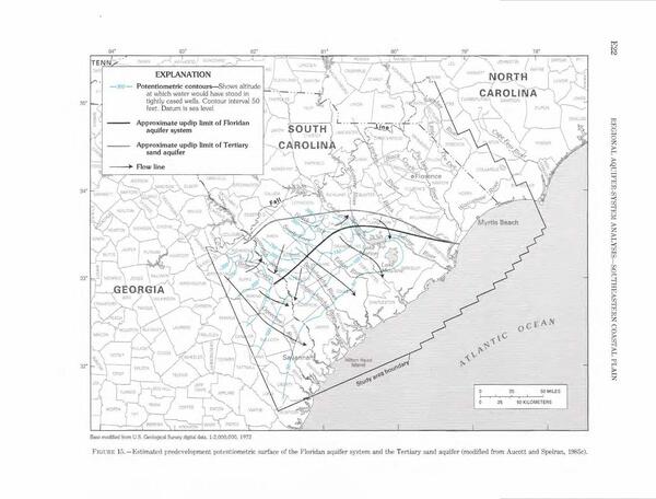 Potentiometric Contours; Contour interval 50 feet, 1996-01-01, --Walter R. Aucott, USGS PROFESSIONAL PAPER 1410-E