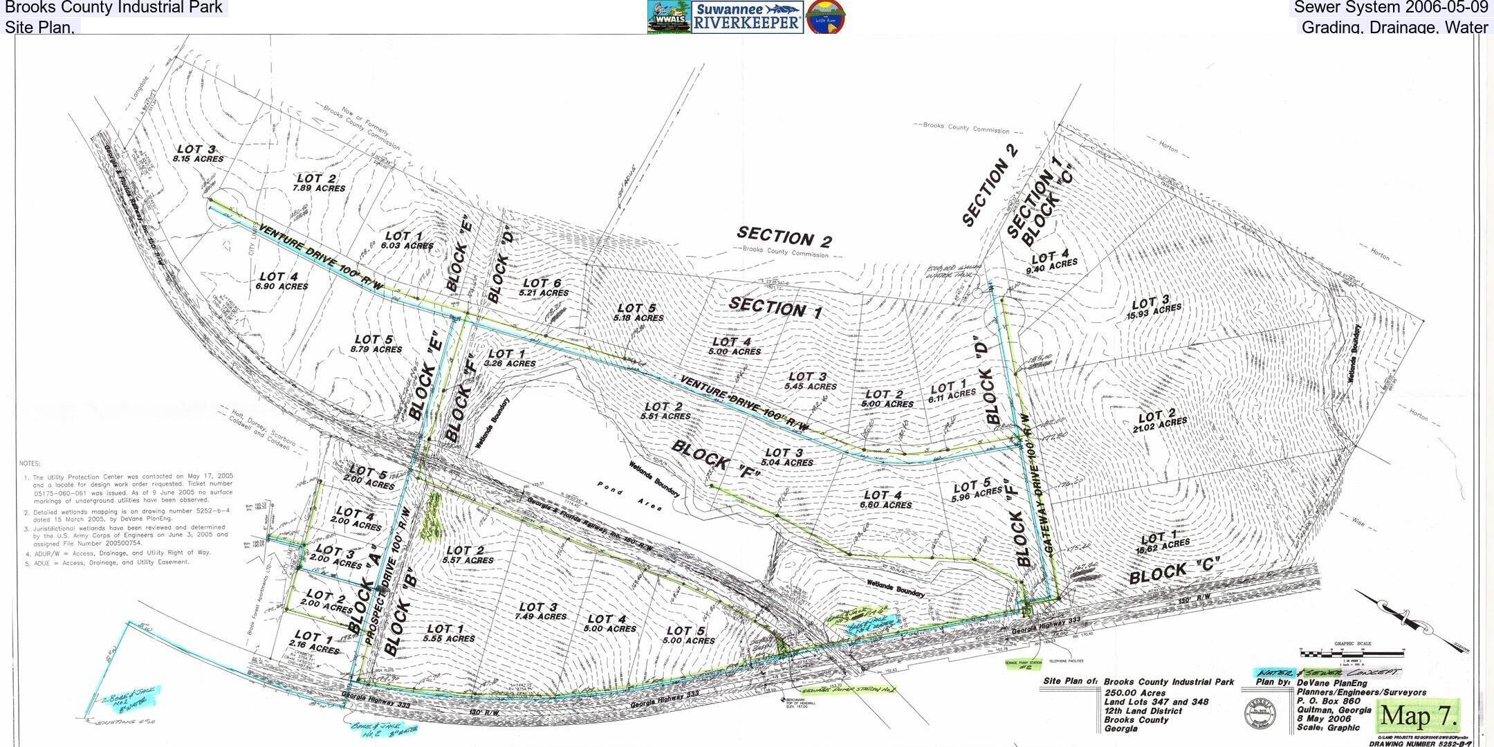 Brooks County Industrial Park, Sewer System 2006-05-09, Site Plan, Grading, Drainage, Water