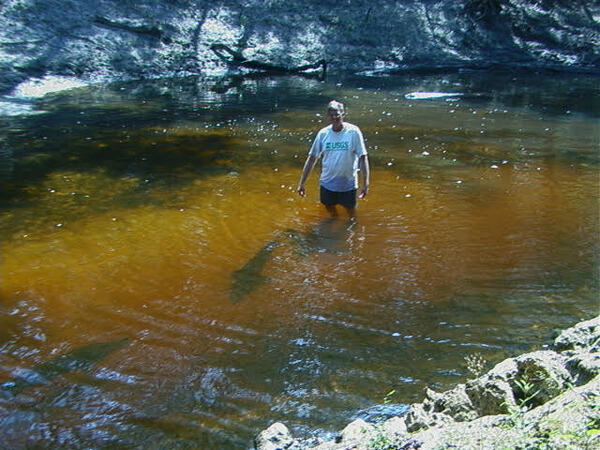 Mike Randall with one large sturgeon right next to him and another in the lower left corner, 2025-09-12 --Ken Sulak