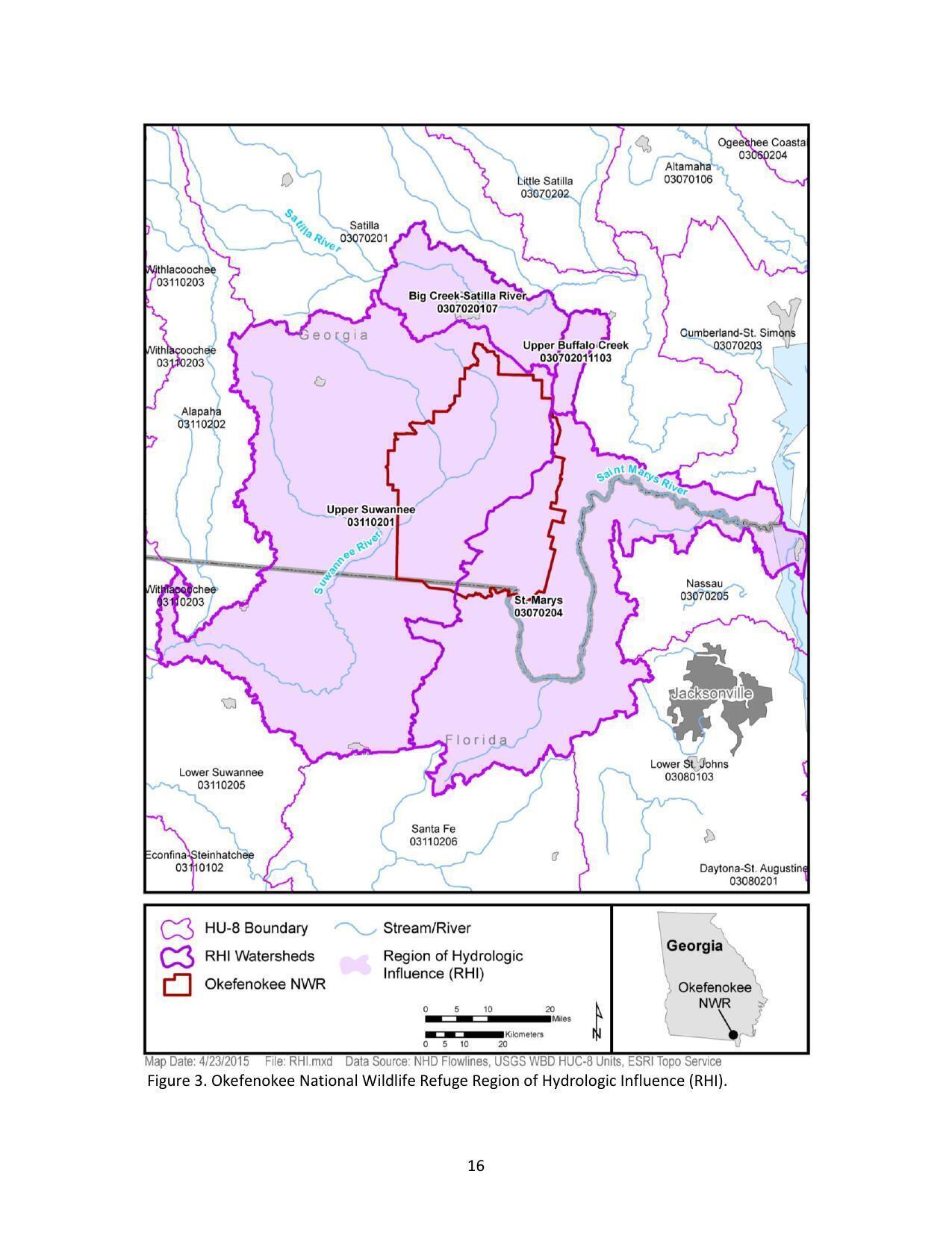 Figure 3. Okefenokee National Wildlife Refuge Region of Hydrologic Influence (RHI).