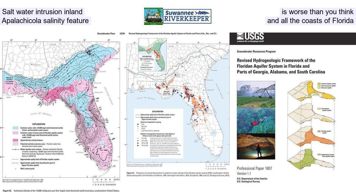 Salt water intrusion inland is worse than you think, Apalachicola salinity feature, and all the coasts of Florida