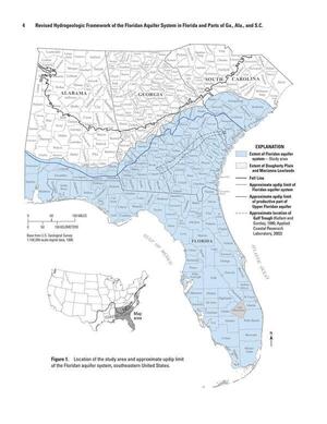 [Figure 1. Location of the study area and approximate updip limit of the Floridan aquifer system, southeastern United States.]