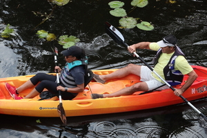 [Yellow orange tandem kayak closeup]