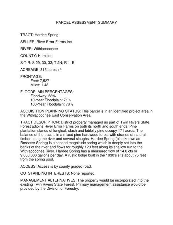 [Parcel Assessment Summary, Hardee Spring]