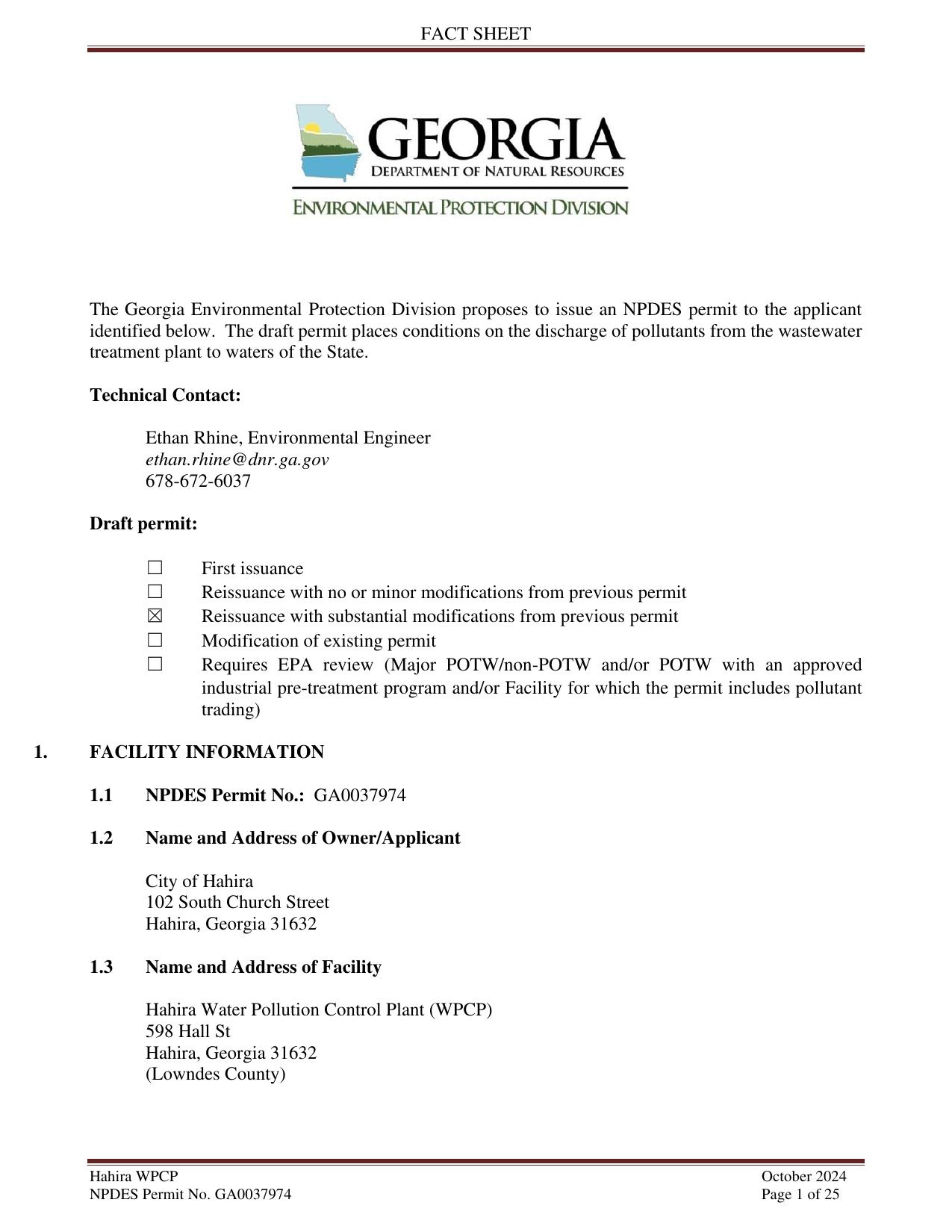 FACT SHEET Technical Contact: Ethan Rhine, Environmental Engineer
