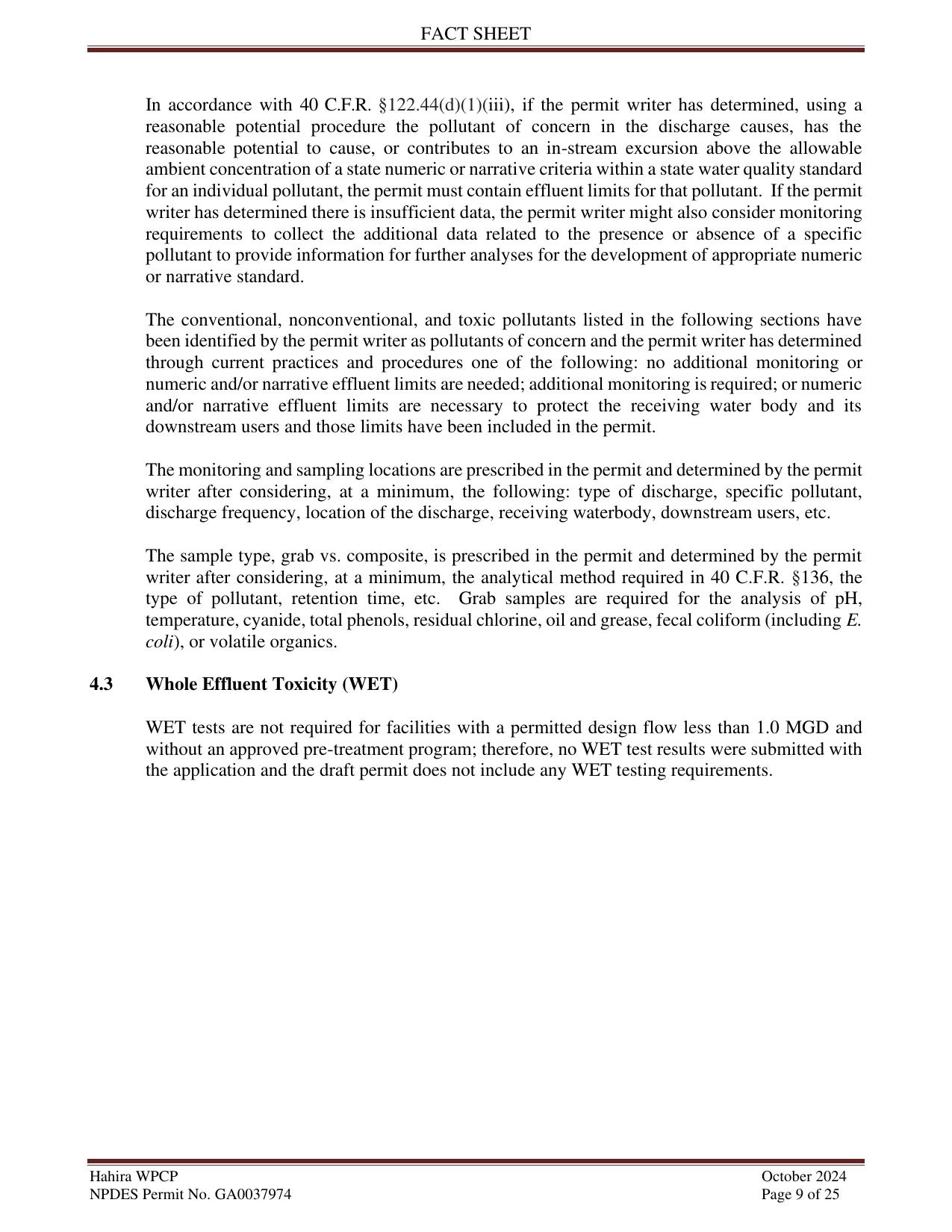 4.3 Whole Effluent Toxicity (WET)