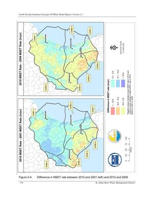 [Figure 5-4. Difference in precipitation rate between 2010 and 2001 (left) and 2010 and 2009]