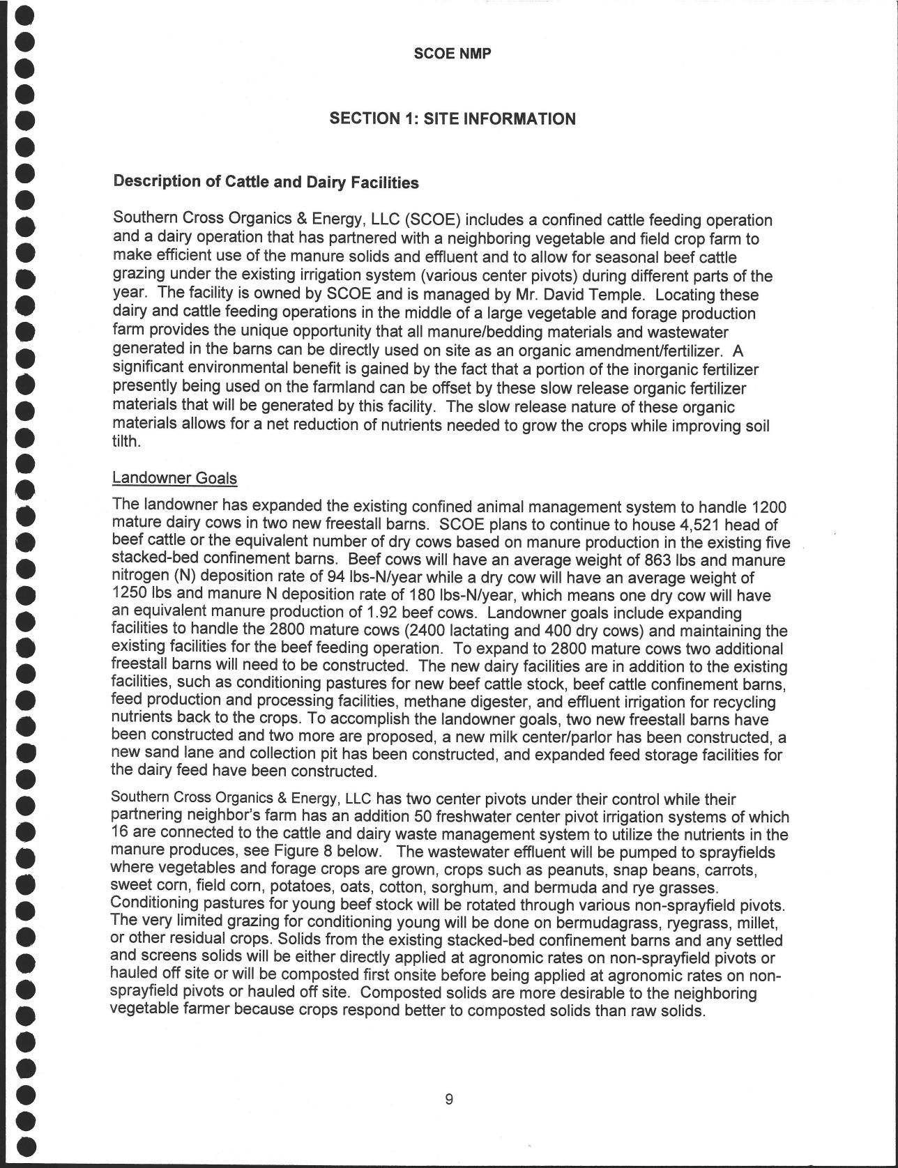 Description of Cattle and Dairy Facilities