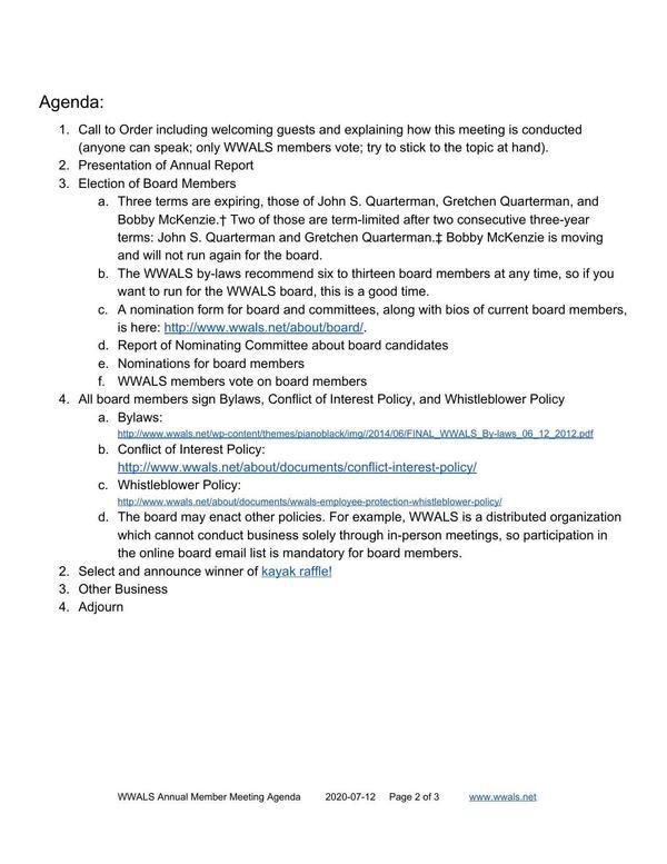 Agenda: Annual Member Meeting