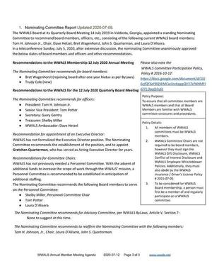 [Nominating Committee Report]