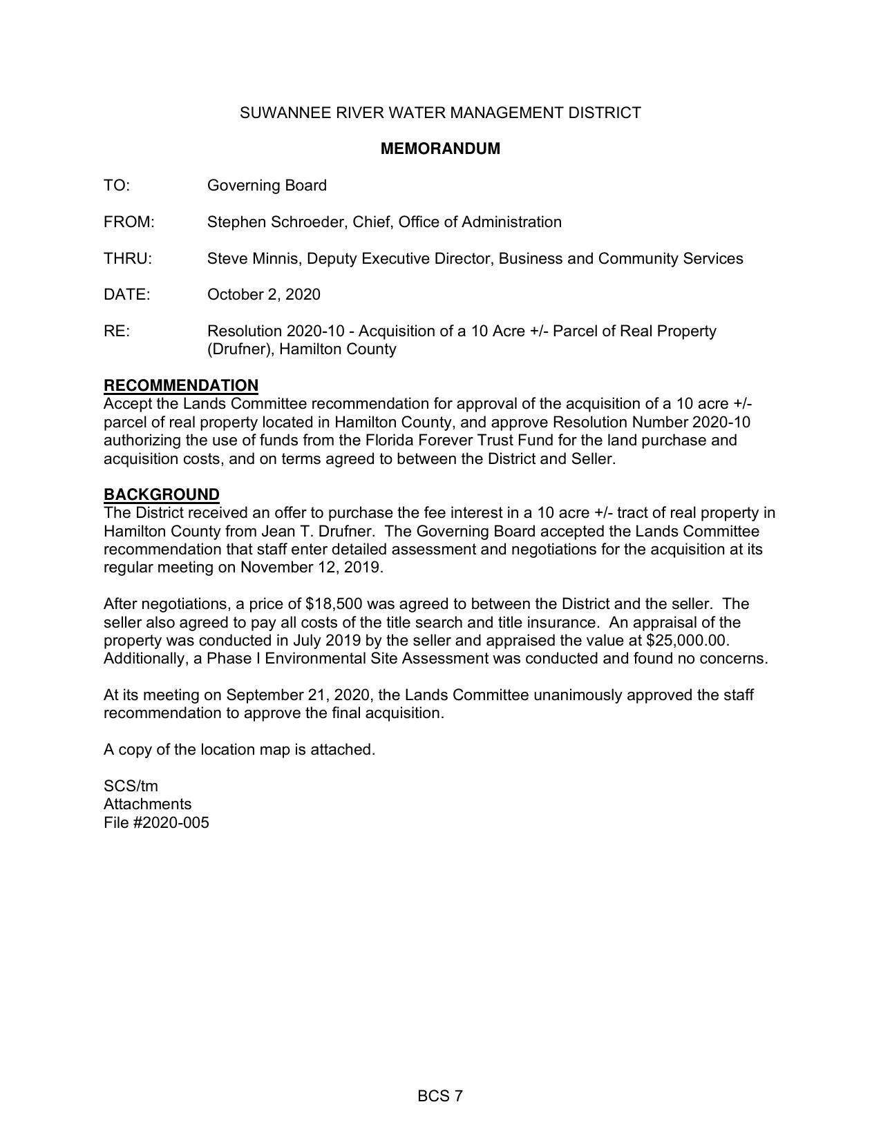 parcel of real property located in Hamilton County, and approve Resolution Number 2020-10