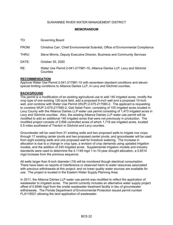 [RE: Water Use Permit 2-041-217981-10, Alliance Dairies LLP, Levy and Gilchrist]