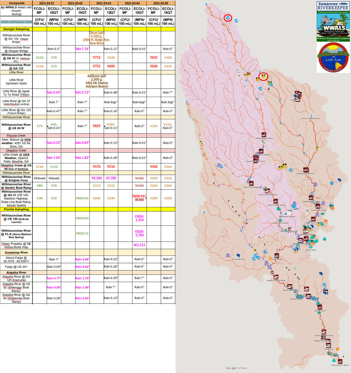 [Ashburn, Tifton spills and water quality]