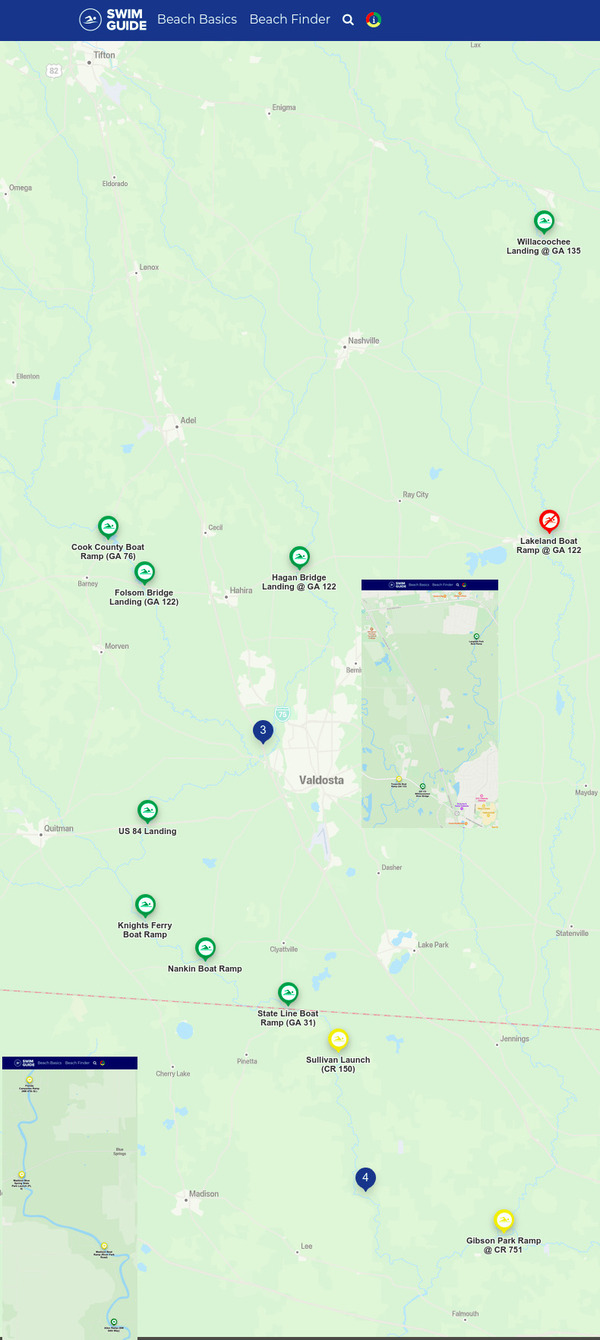 [Map: Bad Alapaha, good Little, Withlacoochee Rivers, Swim Guide 2021-10-14]