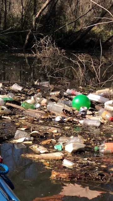 [Green ball about 100 feet downstream of old Sugar Creek trashjam]