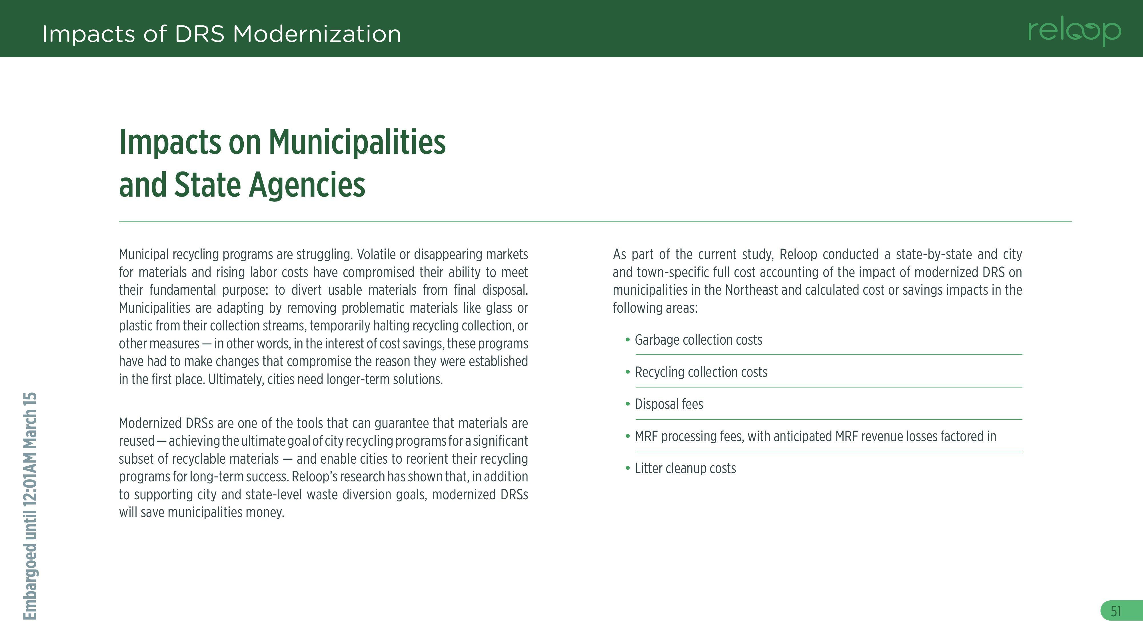 Impacts on Municipalities and State Agencies