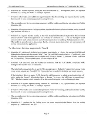 [¢ Condition 6.5 includes some additional requirements for the above testing, and requires that the facility]
