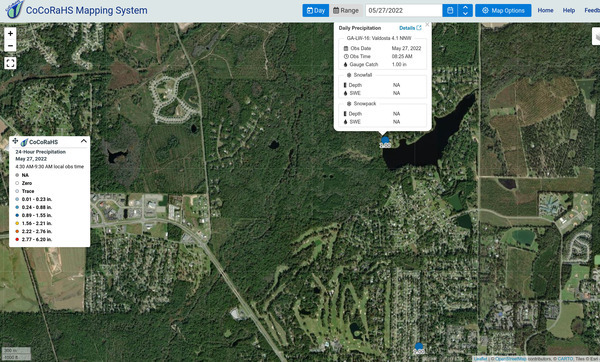 [CoCoRaHS rain over Valdosta]