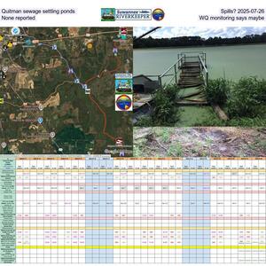 [Quitman sewage settling ponds: Spills? 2025-07-26, None reported, WQ monitoring says maybe]