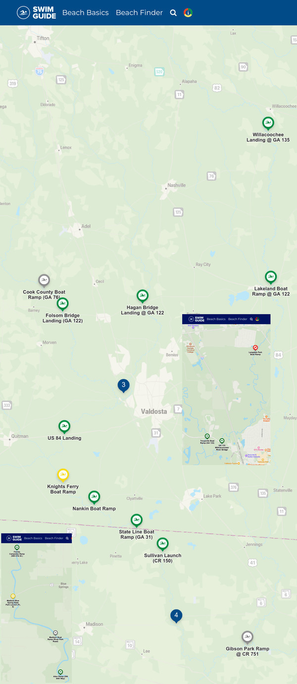 [Map: Bad Creeks, OK River water quality, Swim Guide 2022-11-03]