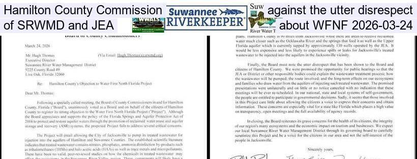 Hamilton County Commission against the utter disrespect of SRWMD and JEA about WFNF 2026-03-24