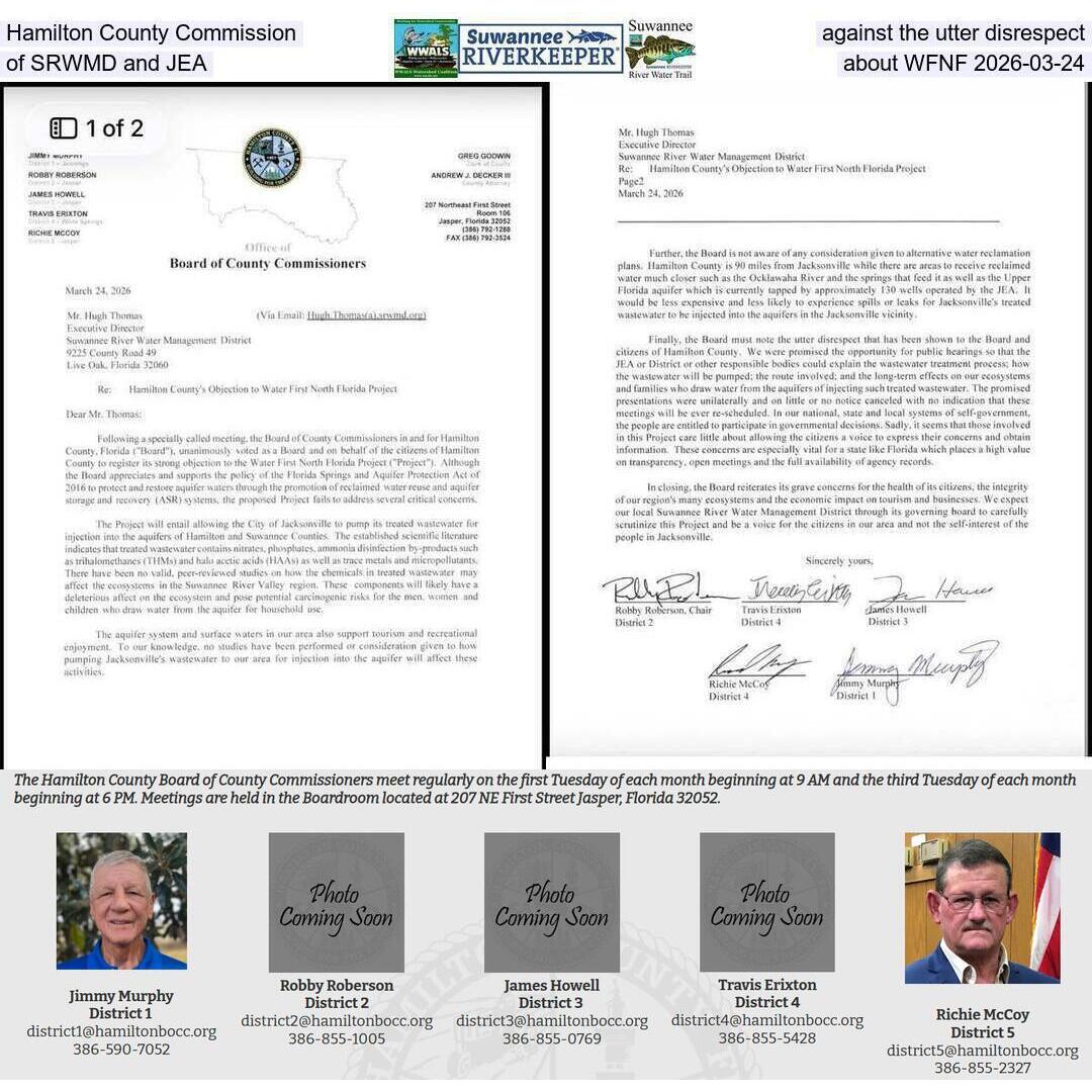 Hamilton County Commission against the utter disrespect of SRWMD and JEA about WFNF 2026-03-24