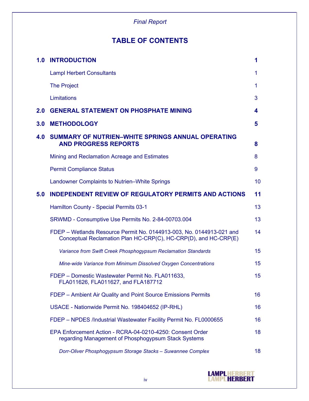 TABLE OF CONTENTS