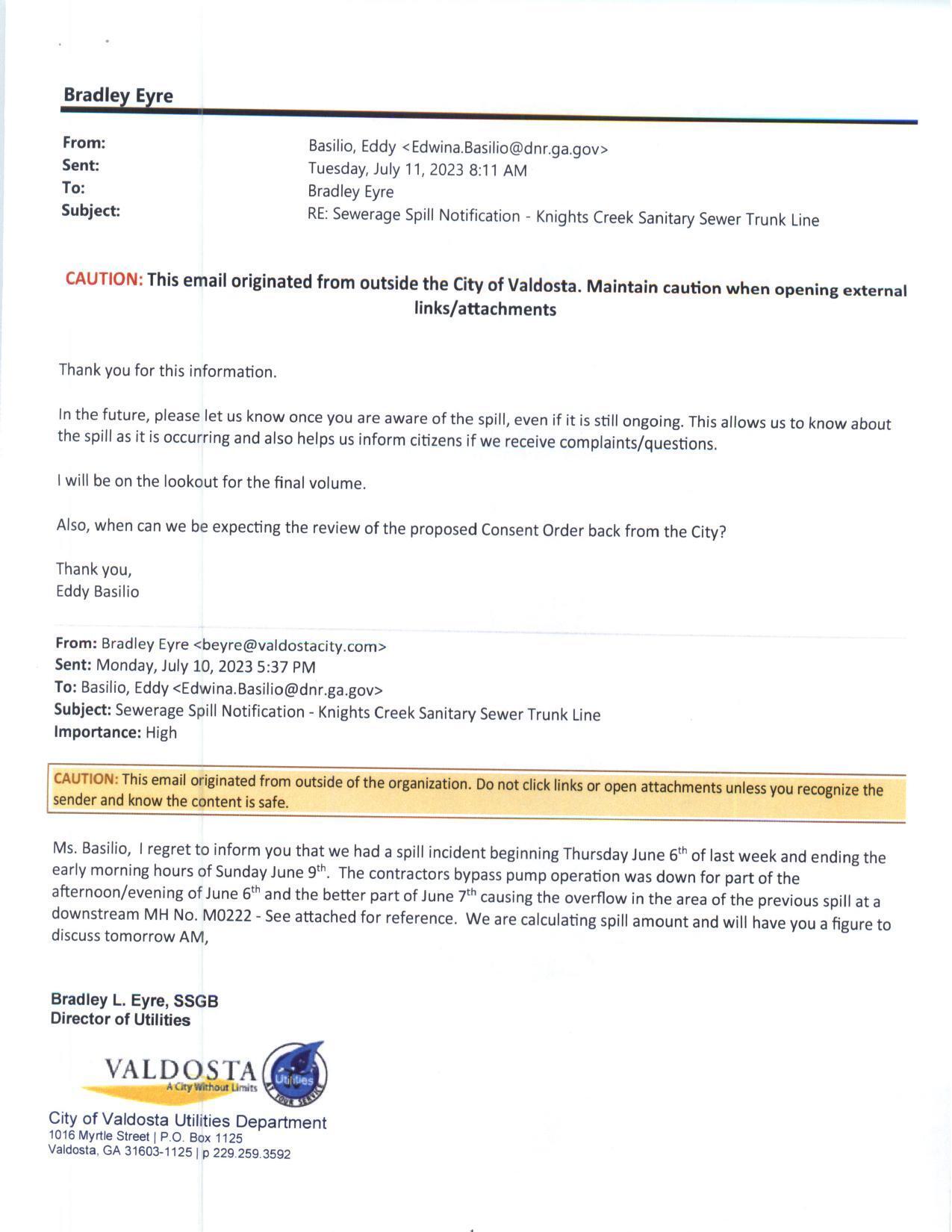 GA-EPD to Valdosta Utilities 2023-07-11