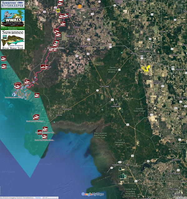 Map: Levy County, Rainbow Springs, and the Suwannee River