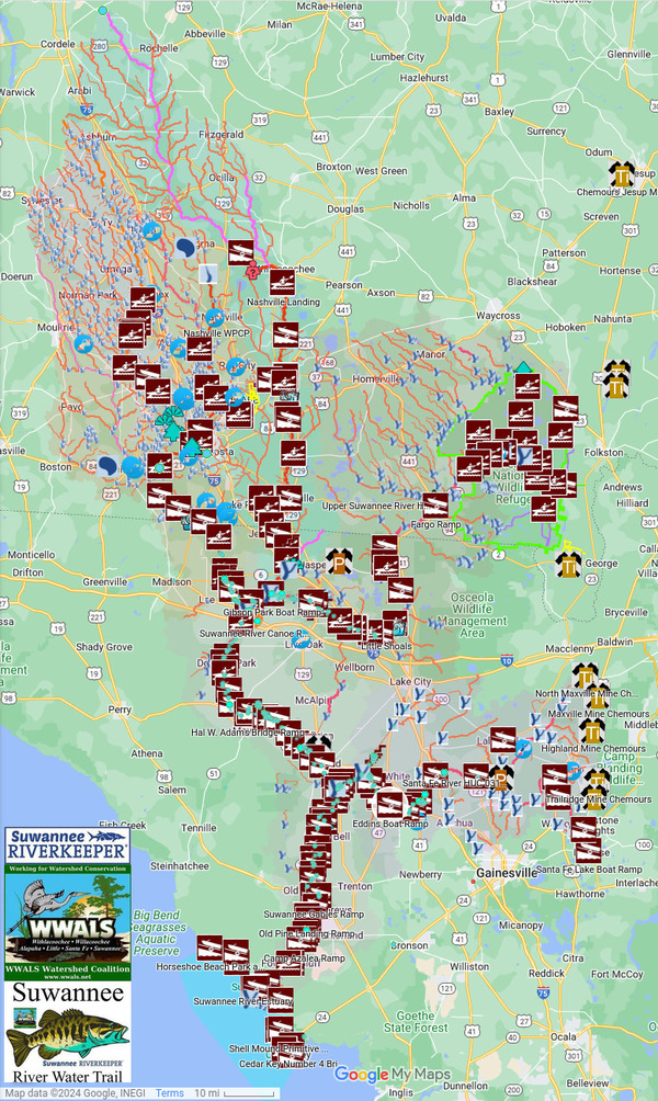 [Map: Clean Alapaha, Withlacoochee, Ichetucknee, and Santa Fe Rivers 2024-01-17]