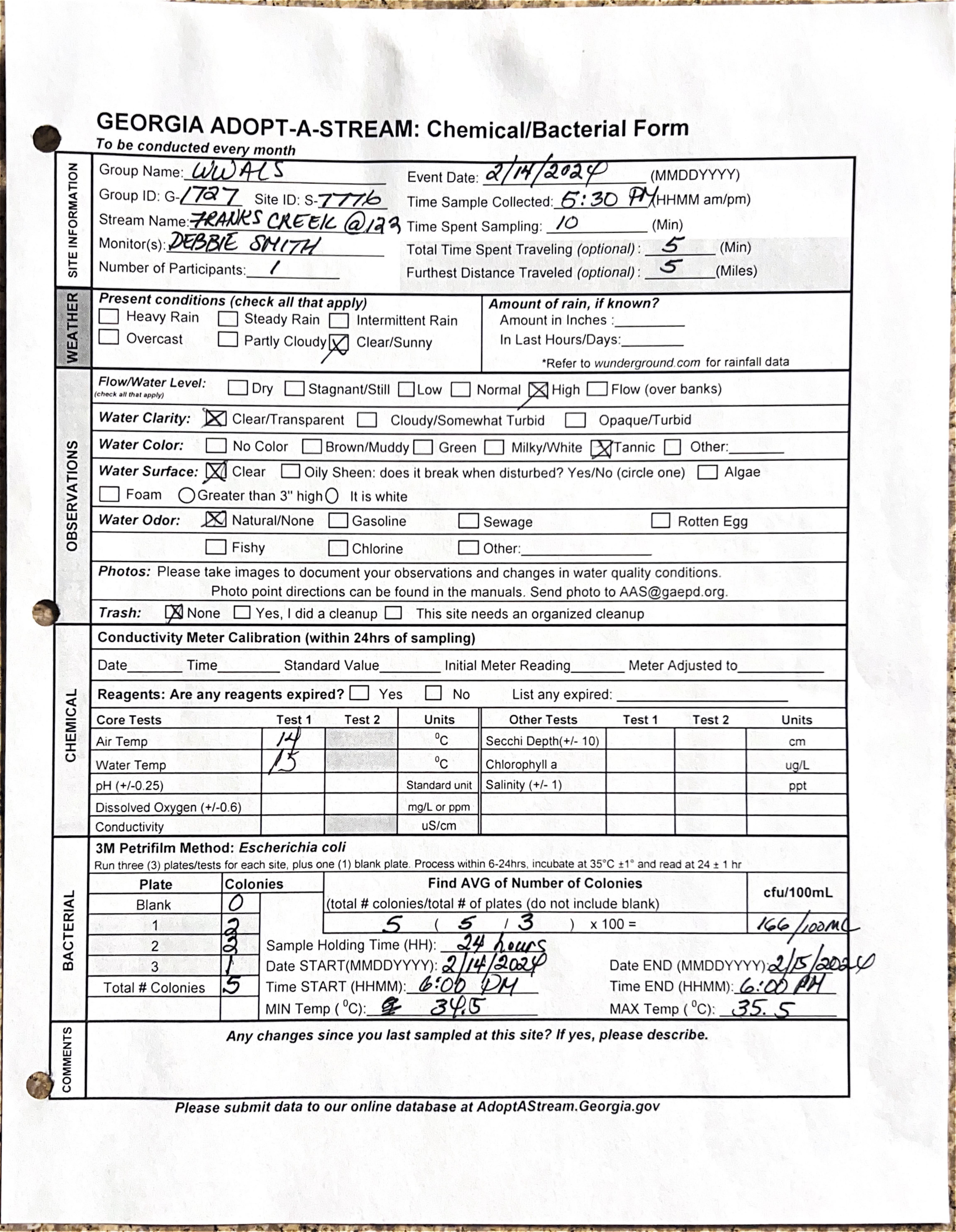 Franks Creek @ GA 122 Form, 2024-02-14