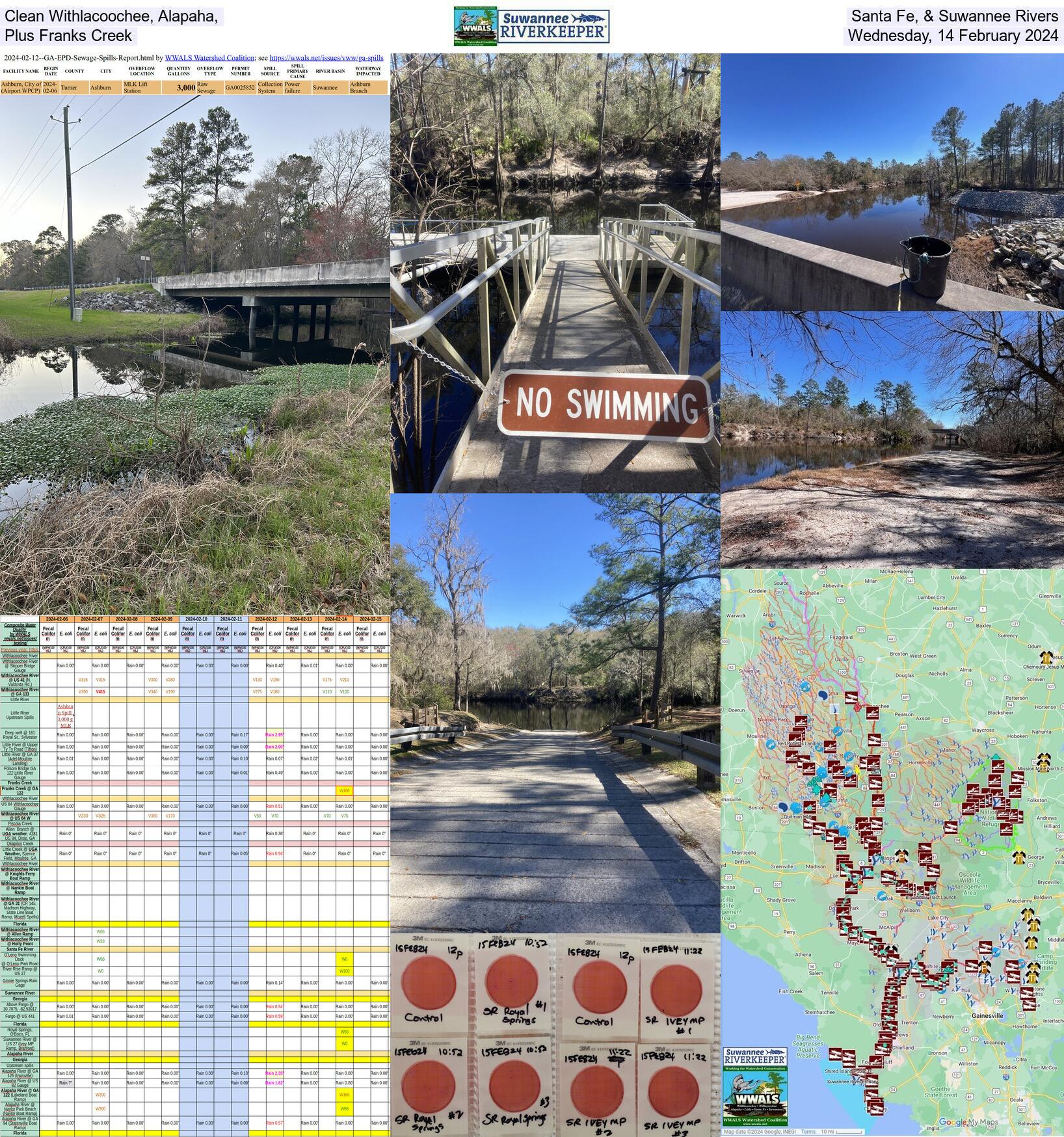 [Chart, Clean Franks Creek and Withlacoochee, Alapaha, Santa Fe, and Suwannee Rivers 2024-02-14, Map]