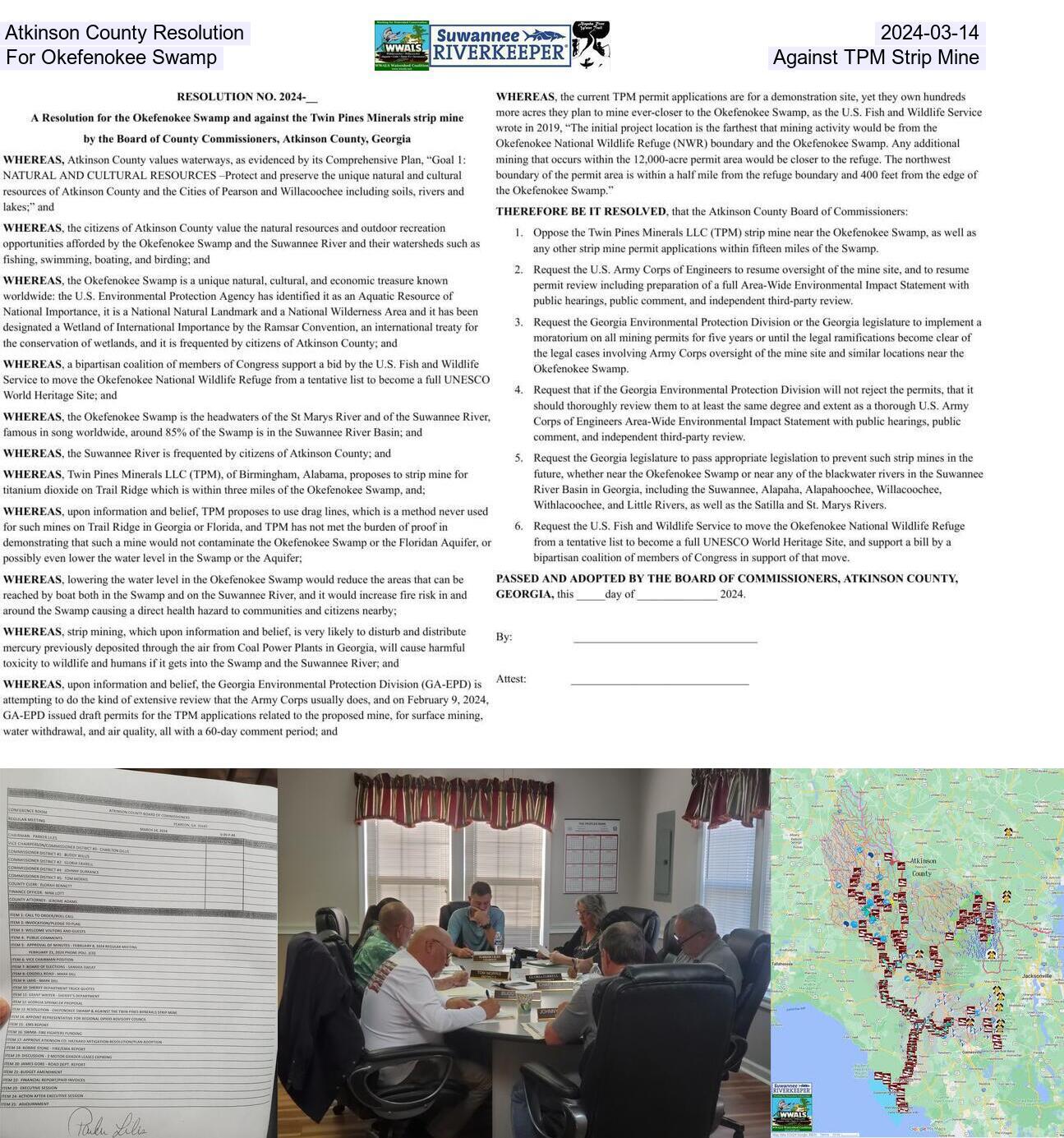 [Atkinson County Commission and Resolution for the Okefenokee Swamp against the Twin Pines Minerals Strip Mine]