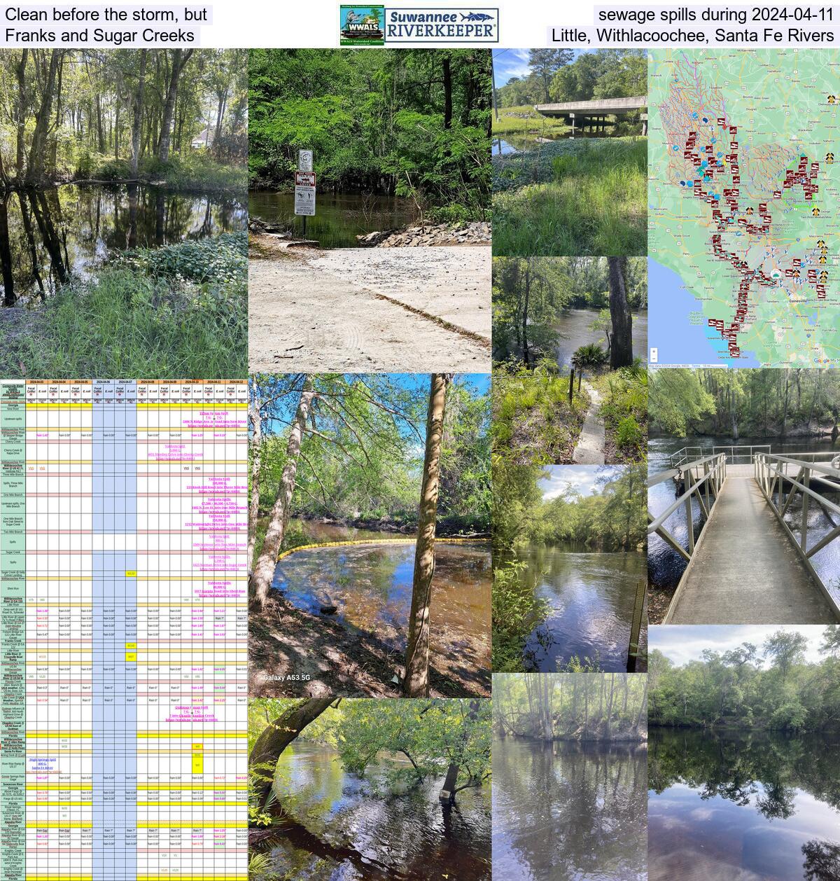 [Clean before the storm, but sewage spills during 2024-04-11: Franks and Sugar Creeks, Little, Withlacoochee, Santa Fe Rivers]