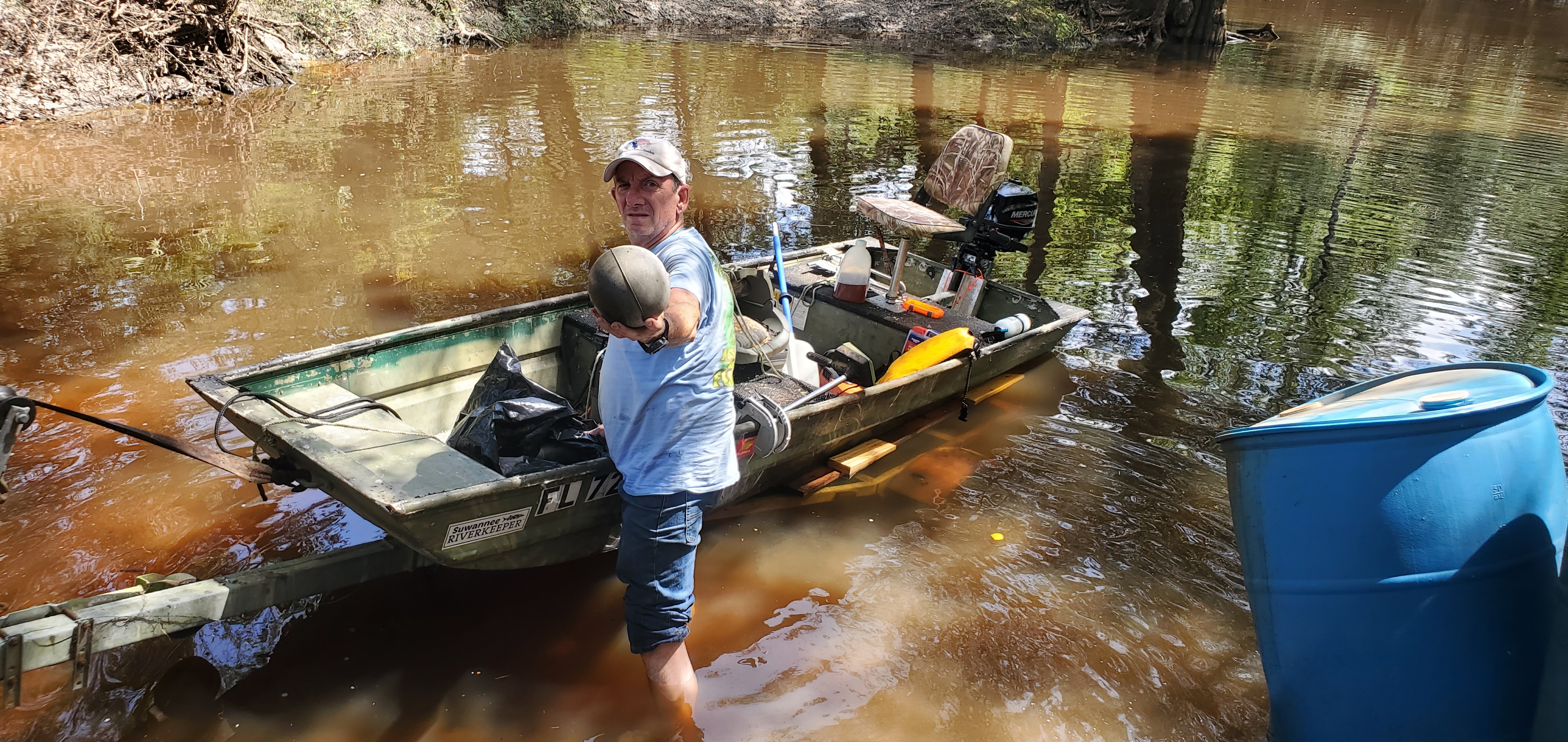 Phil found a rubber cannonball in Okapilco Creek, 15:44:22, 30.7123825, -83.4554093