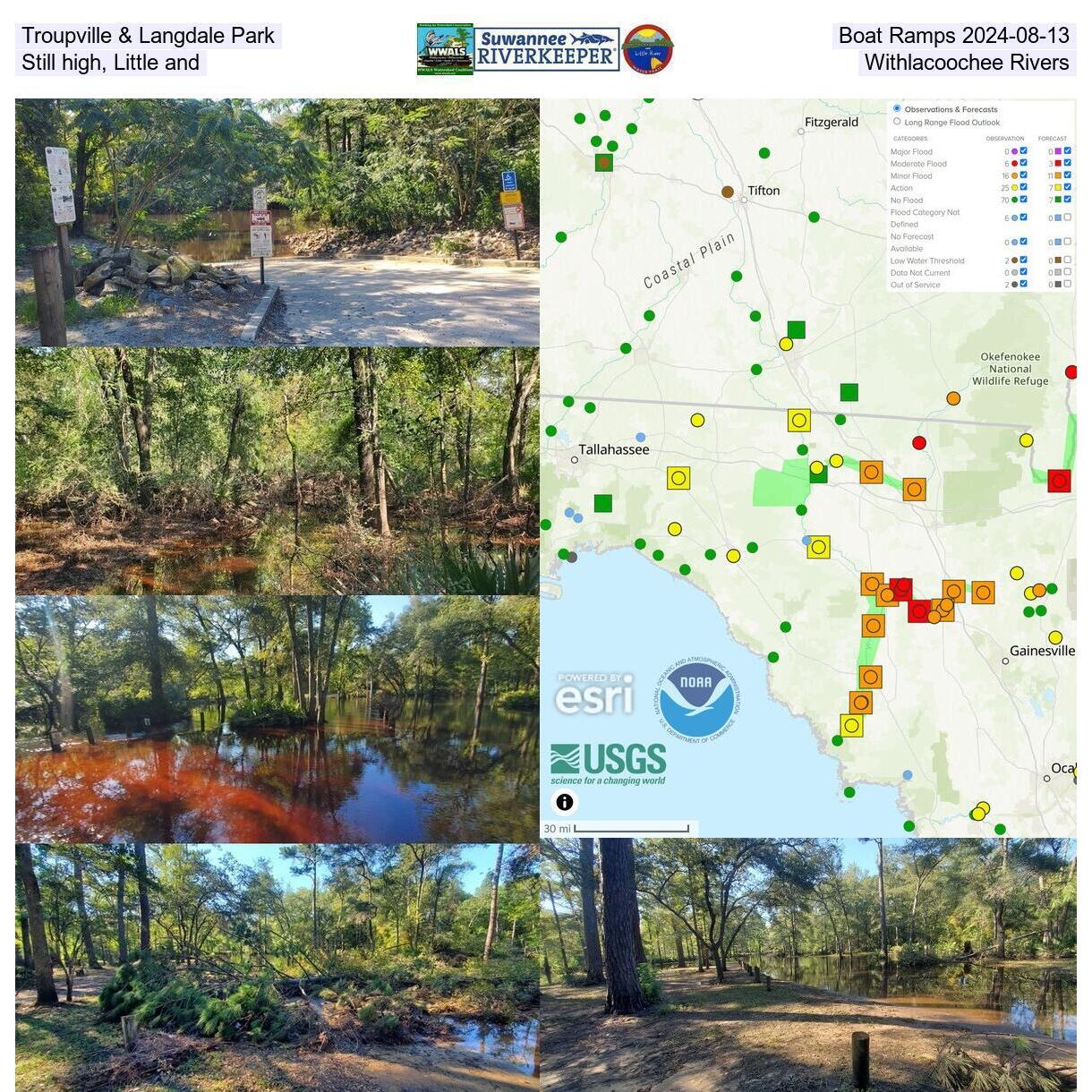 Troupville & Langdale Park Boat Ramps 2024-08-13, Still high, Little and Withlacoochee Rivers