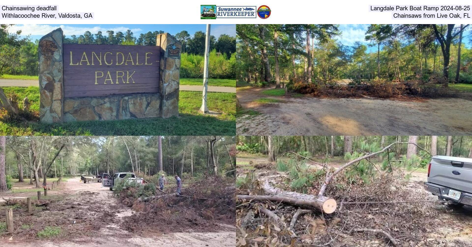 [Chainsawing deadfall, Langdale Park Boat Ramp 2024-08-25, Withlacoochee River, Valdosta, GA, Chainsaws from Live Oak, FL]