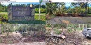 [Chainsawing deadfall, Langdale Park Boat Ramp 2024-08-25, Withlacoochee River, Valdosta, GA, Chainsaws from Live Oak, FL]
