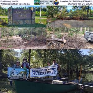 [Chainsawing deadfall, Langdale Park Boat Ramp 2024-08-25, Withlacoochee River, Valdosta, GA, Chainsaws from Live Oak, FL]