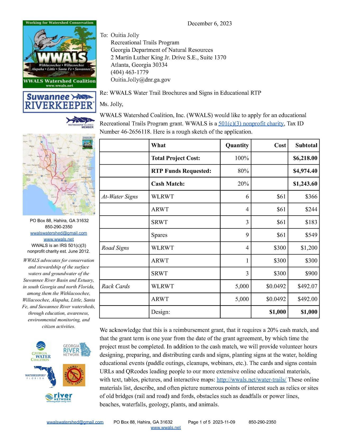 WWALS Water Trail Brochures and Signs in Educational RTP